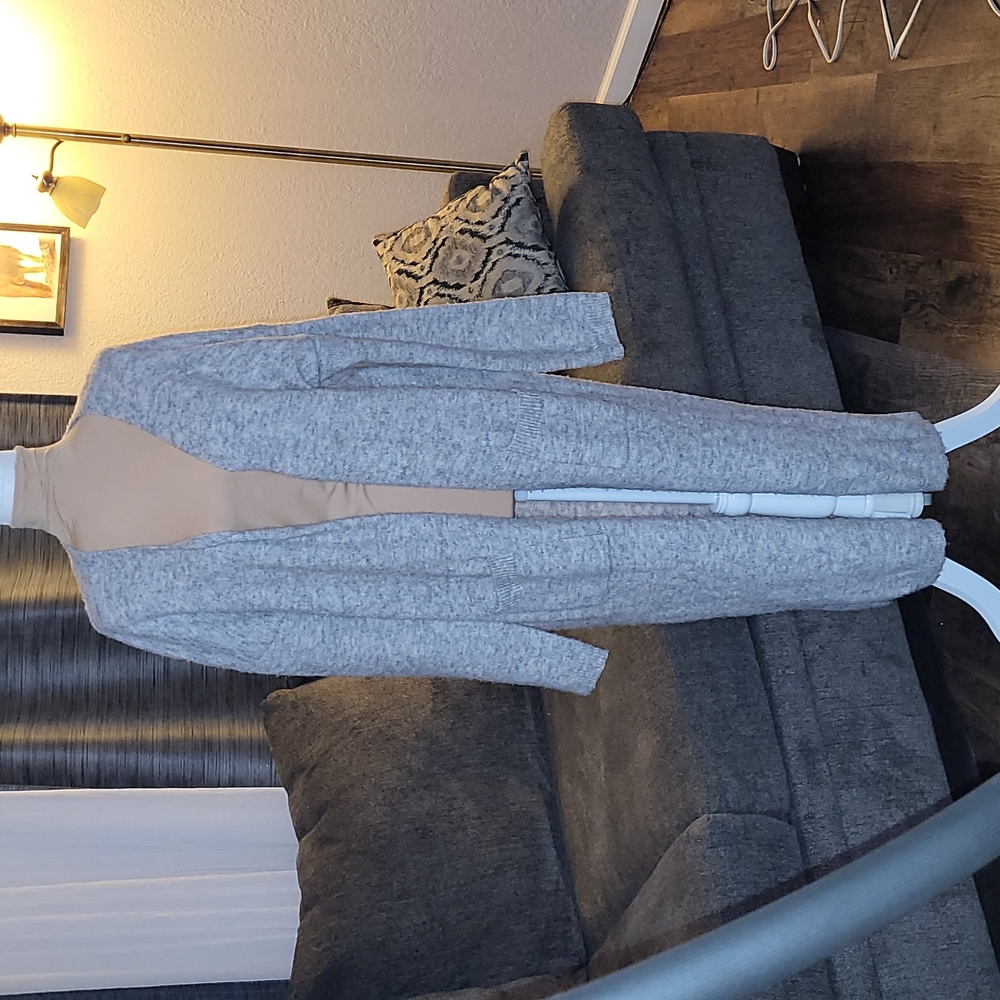 Grey long open cardigan